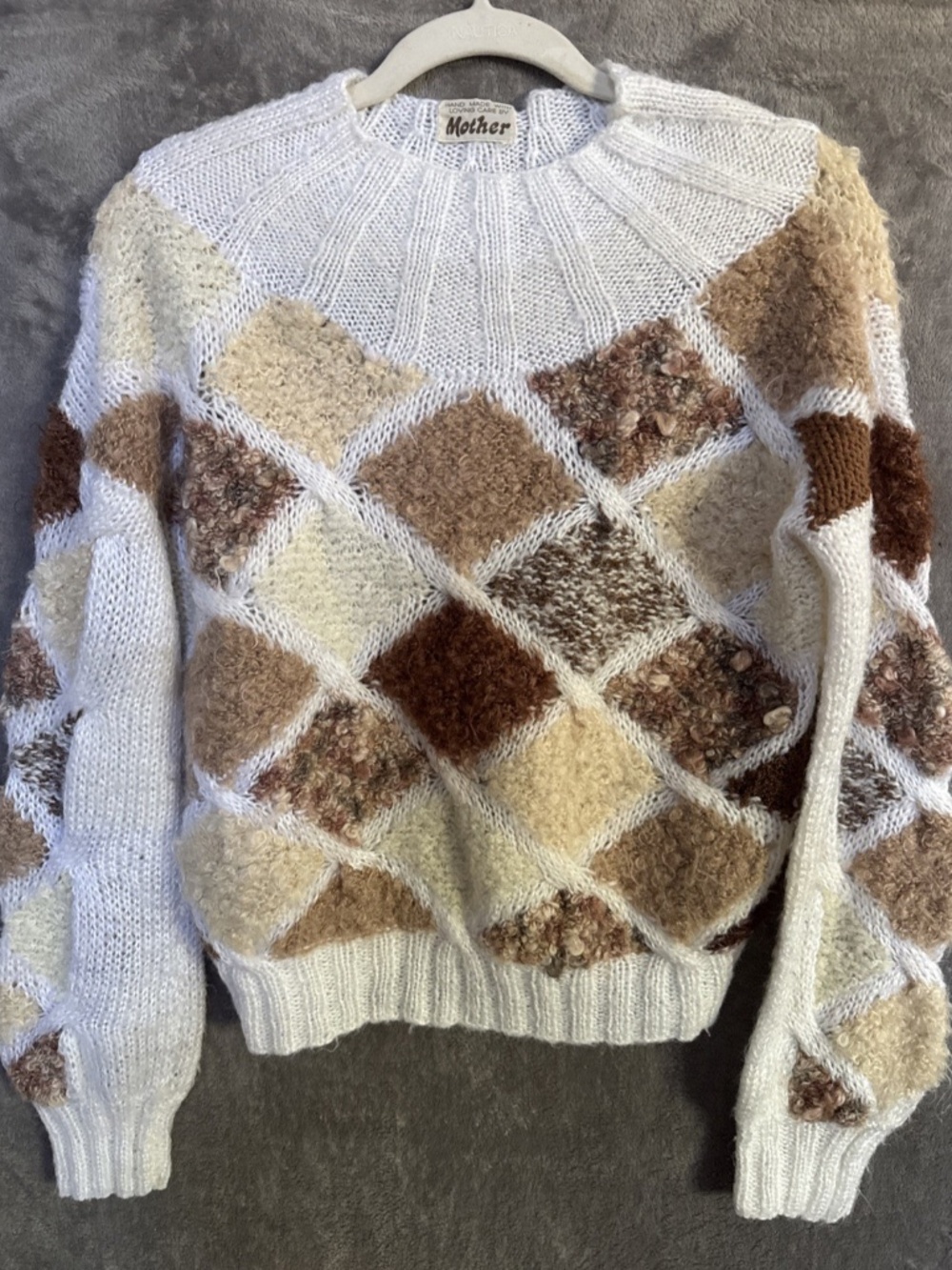 Hand Made with Loving Care by Mother Women's Patchwork Crop Sweater | Wool Blend